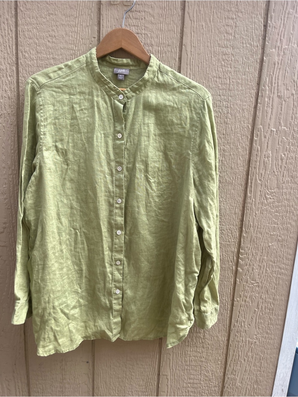 J.Jill XL Green Linen Resort Long sleeve button -up shirt